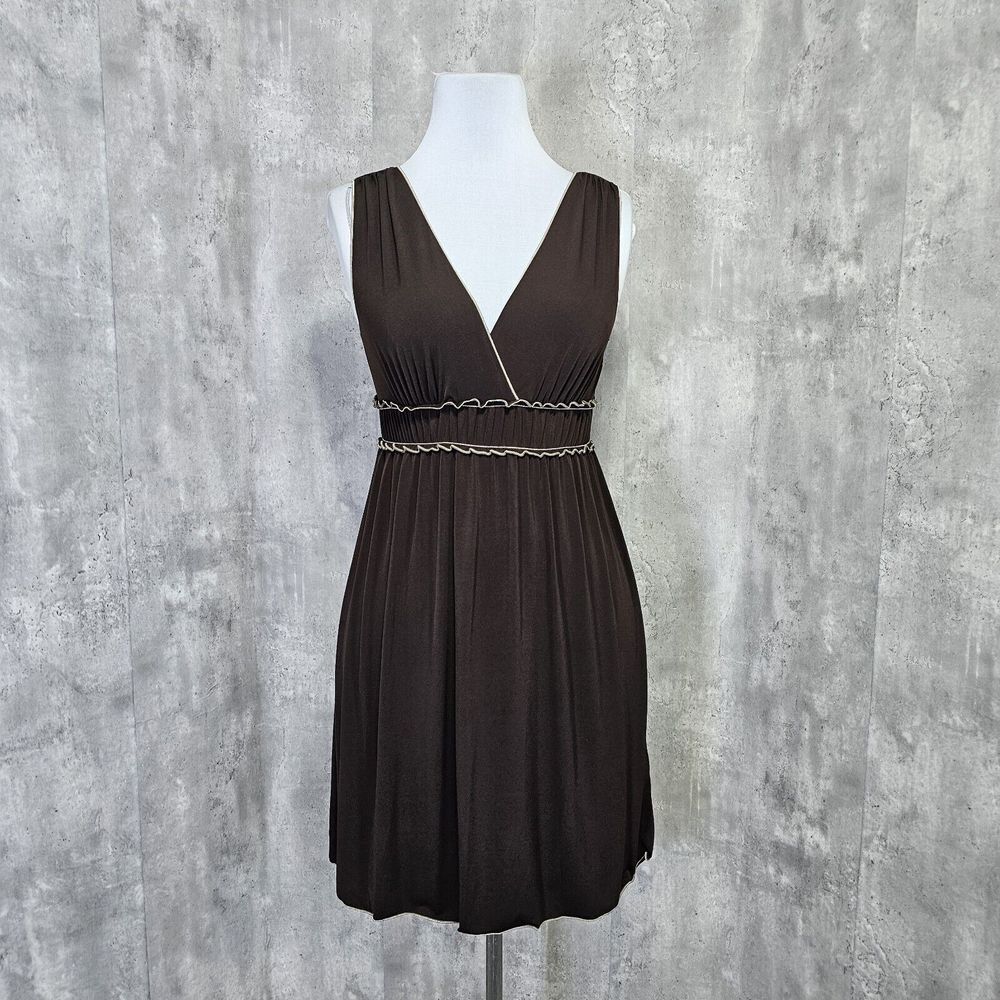 Vintage Max Edition L Brown Jersey Knit Surplice Neckline Day Casual Dressβ